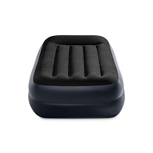 Intex 64121ED Dura-Beam Plus Pillow Rest Air Mattress: Fiber-Tech – Twin Size – Built-in Electric Pump – 16.5in Bed Height – 300lb Weight Capacity