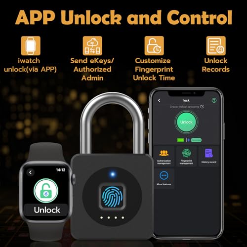 Pothunder Fingerprint Padlock, Fingerprint Lock with APP, Padlock with Keyless Biometric, Smart Padlock Waterproof Suitable for Gym, Locker, Gates, Fence and Storage