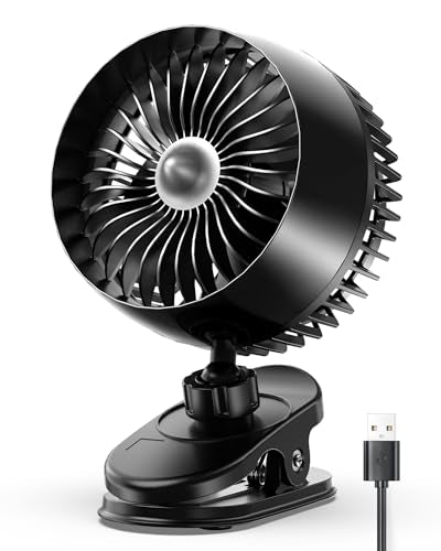 Koonie USB Clip on Fan, Strong Wind Ultra Quiet Small Desk Fan with Strong Clamp, More Than 360° Adjustable, 3 Speeds USB-C Corded Powered, Mini Personal Fan for Home Office Desktop Black