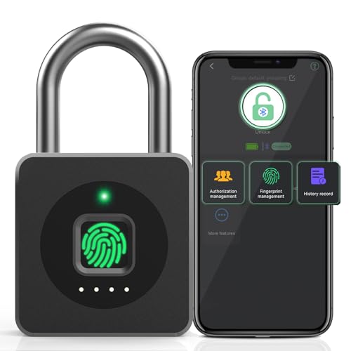 Pothunder Fingerprint Padlock, Fingerprint Lock with APP, Padlock with Keyless Biometric, Smart Padlock Waterproof Suitable for Gym, Locker, Gates, Fence and Storage