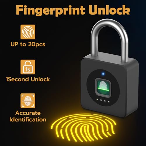 Pothunder Fingerprint Padlock, Fingerprint Lock with APP, Padlock with Keyless Biometric, Smart Padlock Waterproof Suitable for Gym, Locker, Gates, Fence and Storage