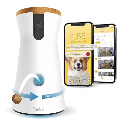 Furbo 360° Dog Camera + Nanny Bundle: Home Security & Dog Safety Alerts, Rotating Pet Treat Dispenser Camera with Speaker, Smart Home Indoor Cam w Phone App (Additional Subscription Required at Setup)