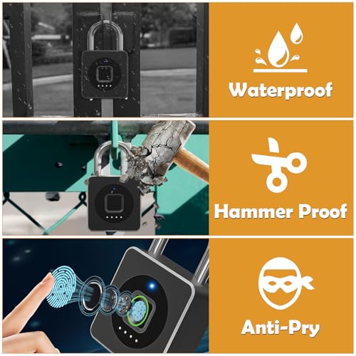 Pothunder Fingerprint Padlock, Fingerprint Lock with APP, Padlock with Keyless Biometric, Smart Padlock Waterproof Suitable for Gym, Locker, Gates, Fence and Storage