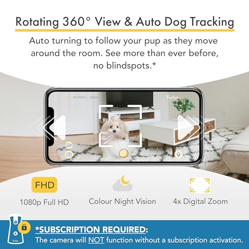 Furbo 360° Dog Camera + Nanny Bundle: Home Security & Dog Safety Alerts, Rotating Pet Treat Dispenser Camera with Speaker, Smart Home Indoor Cam w Phone App (Additional Subscription Required at Setup)