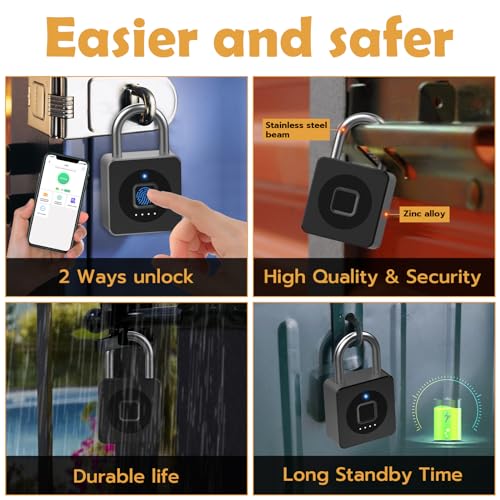 Pothunder Fingerprint Padlock, Fingerprint Lock with APP, Padlock with Keyless Biometric, Smart Padlock Waterproof Suitable for Gym, Locker, Gates, Fence and Storage