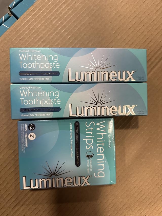 Lumineux Whitening Duo Set – Peroxide Free - Enamel Safe for Whiter Teeth – Includes 21 Whitening Treatments & 2 Pack Whitening Toothpaste Certified Non-Toxic, Fluoride Free & Dentist Formulated