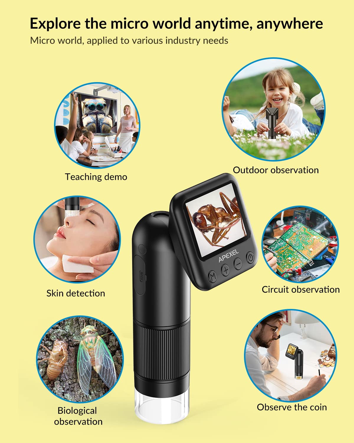 Handheld Digital Microscope, 800X HD Digital Microscope for Adults, with 2" LCD Screen Pocket Microscope for Kids, USB Lab Handheld Digital Microscopes Equipment, with 32GB SD Card