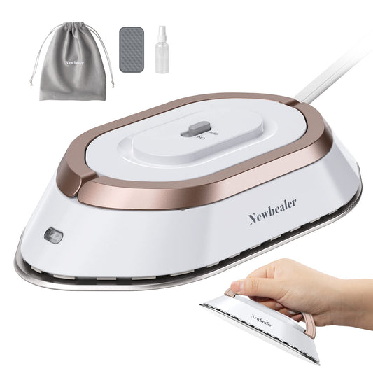 Newbealer Travel Iron with Dual Voltage - 120V/220V Mini Dry Iron for Clothes (No Steam), Non-Stick Ceramic Soleplate, 302℉ Heat Press Machine for Quilting & Sewing, 0.95lbs Lightly (Gold)