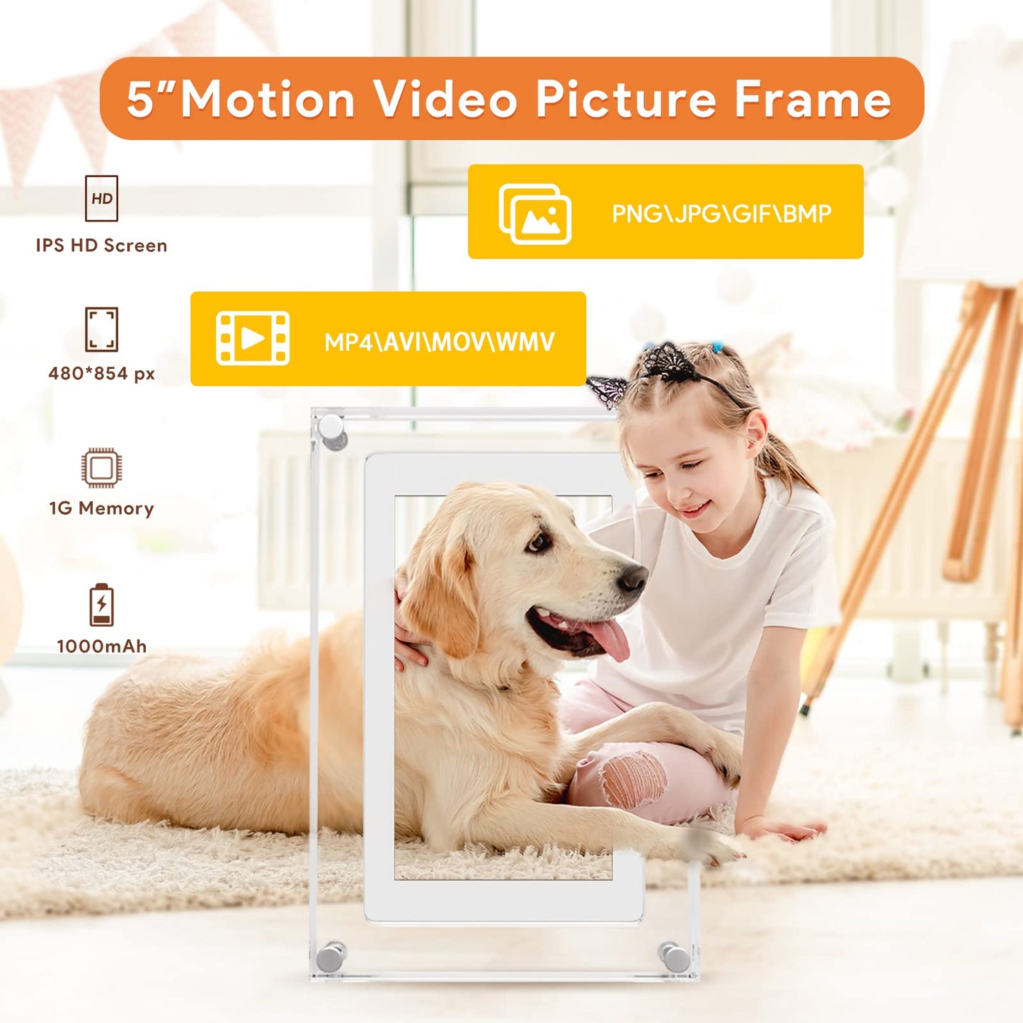 5 Inch Digital Picture Frame, Acrylic Video Frame, 2GB Memory, 1000mAh Built-in Battery, Perfect for Home Decor and Heartfelt Gifts…